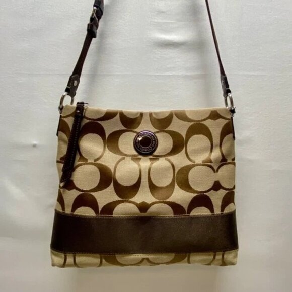 Coach Signature Stripe Crossbody Shoulder Bag F19220 Brown/Tan Classic Jaquard - Picture 3 of 15